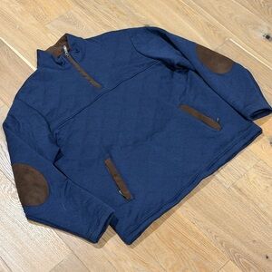 Men’s Cremieux Navy Blue Quilted Pullover with Brown Accents L